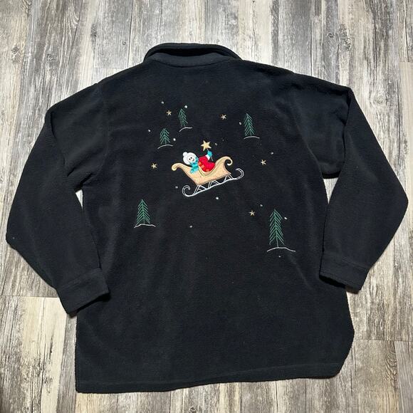 Quacker Factory Black Christmas Women's Large Fleece Jacket Shacket Snow Scene - Picture 6 of 6